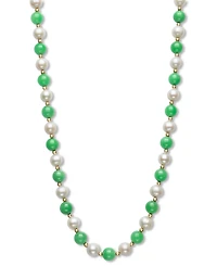 Dyed Green Jade & Freshwater Pearl (7-1/2mm) 18" Collar Necklace in 14k Gold