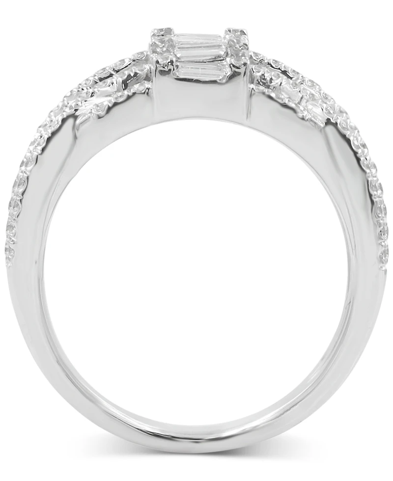 Diamond Round & Baguette Crossover Wide Statement Ring (1-3/4 ct. t.w.) in 14k White Gold