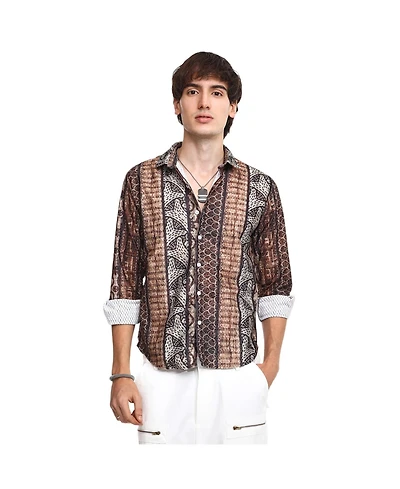 Men's Chocolate Brown Folk Print Shirt