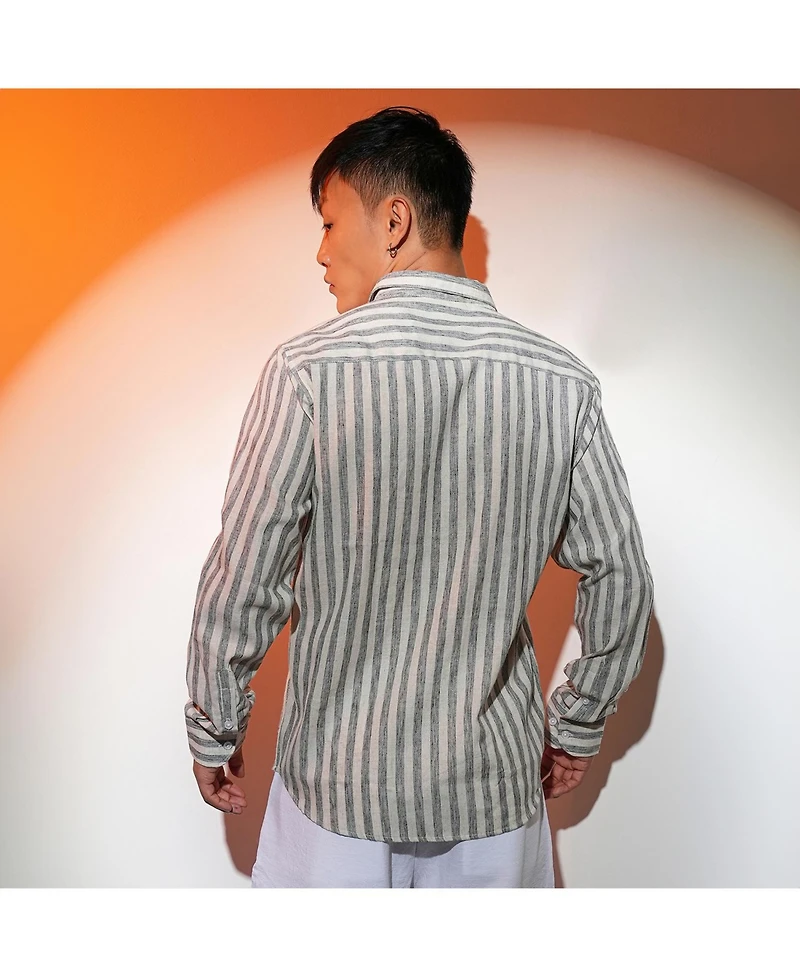 Men's Charcoal Grey Heathered-Stripe Shirt