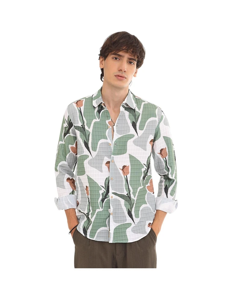 Men's Pistachio Green & Ash Grey Abstract Tulip Shirt