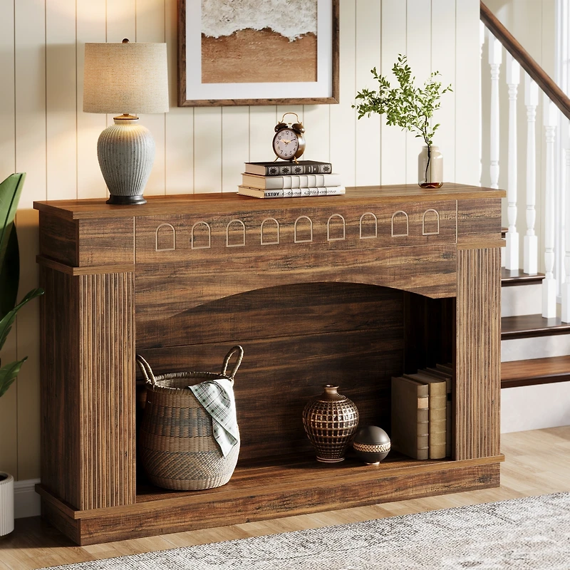 Tribesigns 47.24-Inch Console Table, 2-Tier Entryway Table with Elegant Pattern, Farmhouse Behind Couch Table Sofa Table, Hallway Table Foyer Table