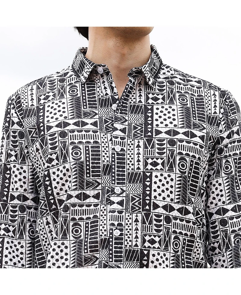Men's Off-White & Midnight Black Abstract Geometric Shirt