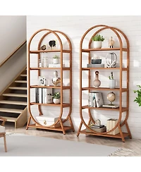 Tribesigns 5-Tier Open Bookshelf, 70.8" Tall Arched Bookcase, Modern Brown Metal Frame Storage Bookshelves, Freestanding Display Rack Shelving Unit fo