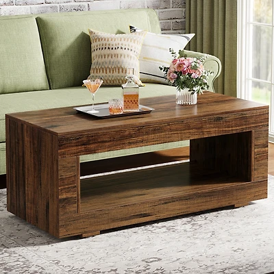 Tribesigns Coffee Table for Living Room, 43.3" Modern Farmhouse Coffee Table with Storage, 2-Tier Wood Rectangular Center Table Cocktail Living Room T