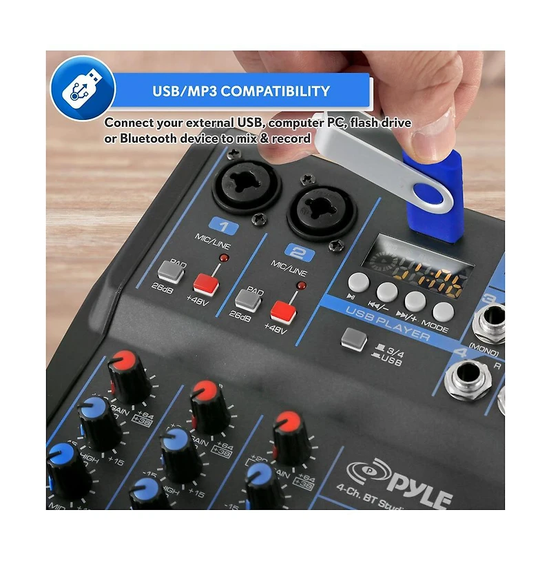 Pyle 4-Channel Bluetooth Pro Audio Dj Sound Mixer