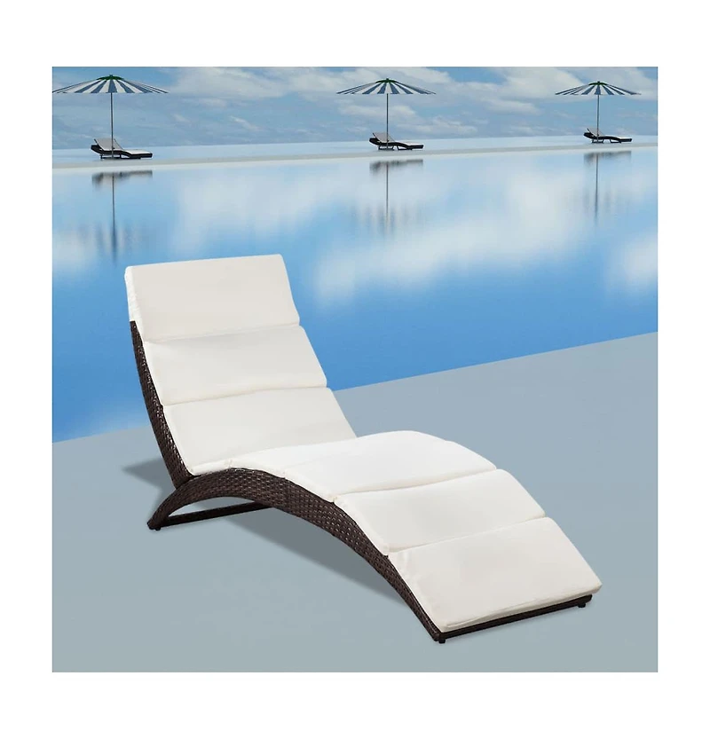 vidaXL Folding Sun Lounger with Cushion Poly Rattan Brown