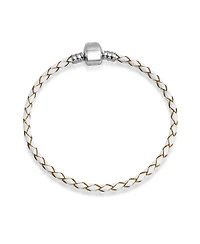 Bling Jewelry White Weave Braid Leather Starter Charm Fits European Beads Bracelet .925 Sterling Silver Barrel Clasp
