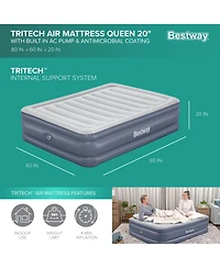 Bestway Tritech Air Mattress w/ Built-in Ac Pump & Antimicrobial Coating, Queen