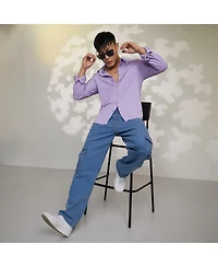 Men's Lilac Stripe-Creased Shirt