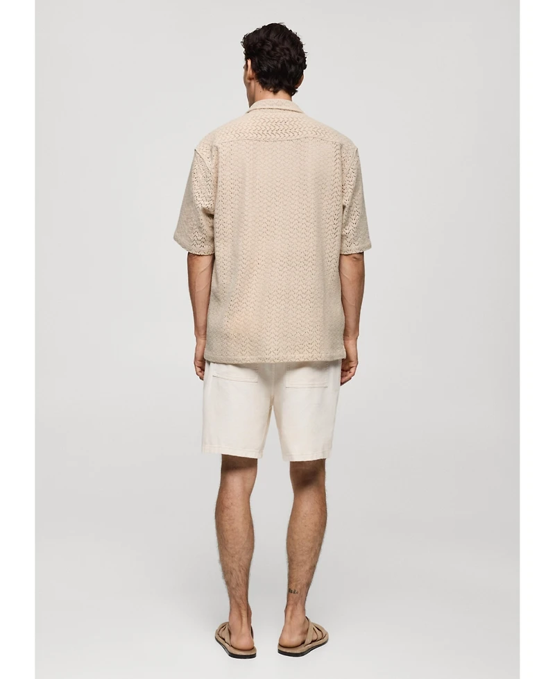 Mango Men's Openwork Knitted Cotton Shirt