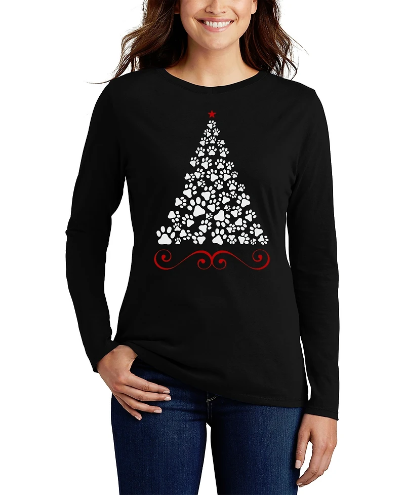 La Pop Art Women's Paw Christmas Tree Long Sleeve T-Shirt