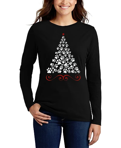 La Pop Art Women's Paw Christmas Tree Long Sleeve T-Shirt