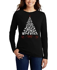 La Pop Art Women's Paw Christmas Tree Long Sleeve T-Shirt