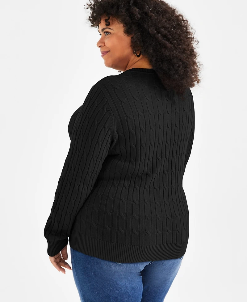 Style & Co Plus Size Cotton Cable-Knit Crewneck Sweater, Macy's Exclusive
