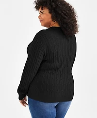 Style & Co Plus Size Cotton Cable-Knit Crewneck Sweater, Macy's Exclusive