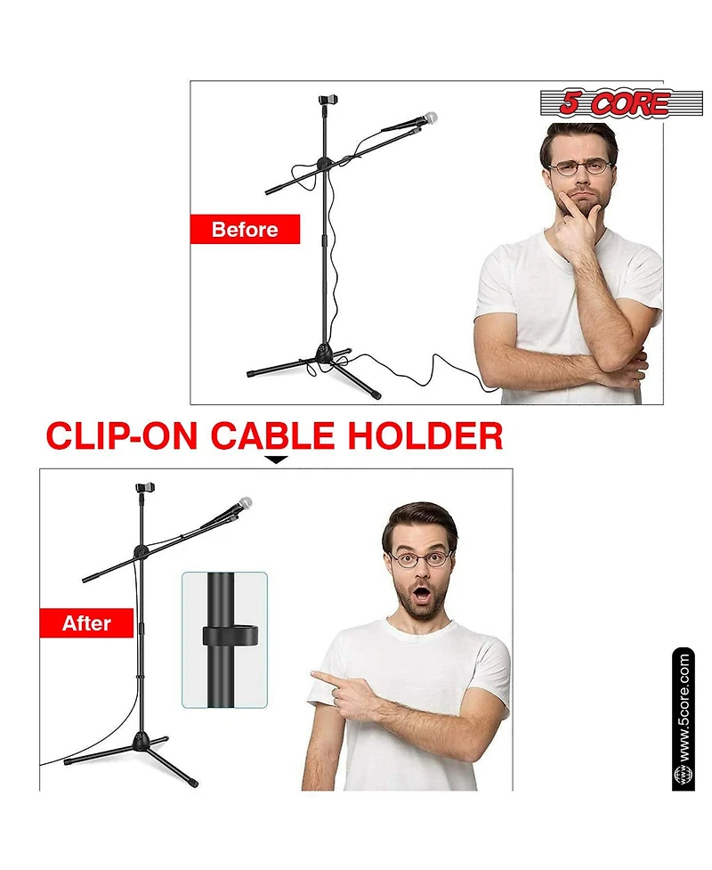 5 Core Tripod Mic Stand Pair Floor Adjustable 31 to 76 Inches Boom Arm Holder Microphone Stands 360 Degree Rotating + Dual Mic Ms Dbl 2PCS