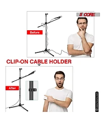 5 Core Tripod Mic Stand Pair Floor Adjustable 31 to 76 Inches Boom Arm Holder Microphone Stands 360 Degree Rotating + Dual Mic Ms Dbl 2PCS
