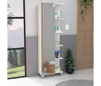 Depot E-shop Venus Mirror Linen Single Door Cabinet, Five External Shelves, Four Interior Shelves