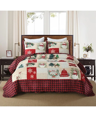 MarCielo 3 Pc Velvet Quilted Oversized Christmas Quilt Set King