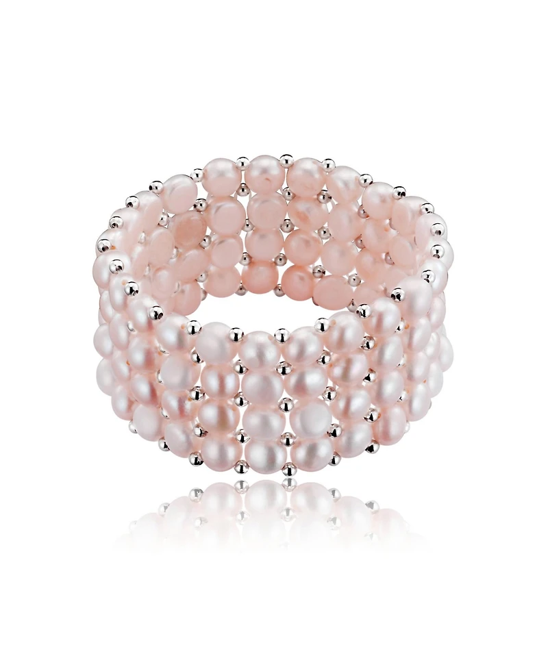 Sterling Silver Rhodium Plated White Cultured Five Row Bracelet