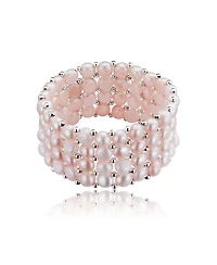 Sterling Silver Rhodium Plated White Cultured Five Row Bracelet