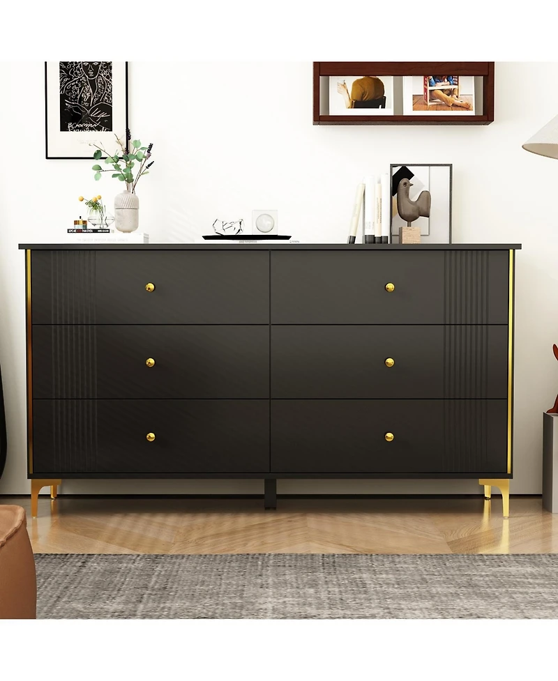 Homsee White Wooden Storage Cabinet Bedside Chest with 6-Drawer