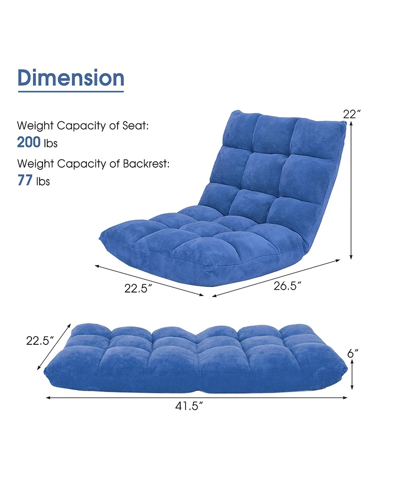 Adjustable 14-Position Floor Chair Folding Lazy Gaming Sofa Cushioned