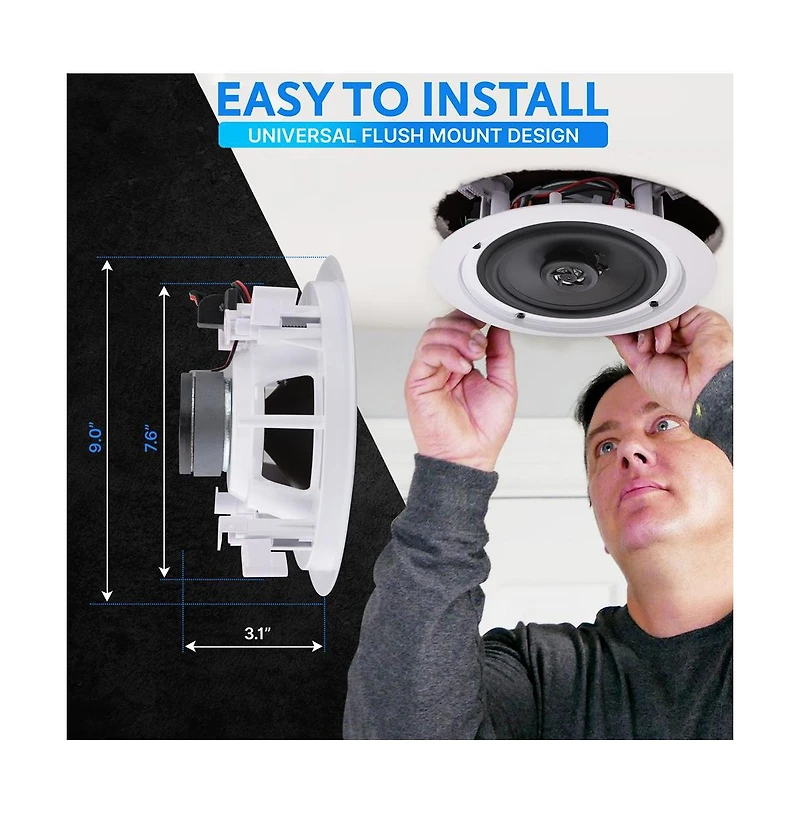 Pyle 6.5'' In-Wall / In-Ceiling Speakers, 2-Way Flush Mount Home Speaker Pair, 200 Watt