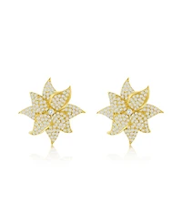 Suzy Levian Yellow Sterling Silver White Cubic Zirconia Large Pave Flower Earrings