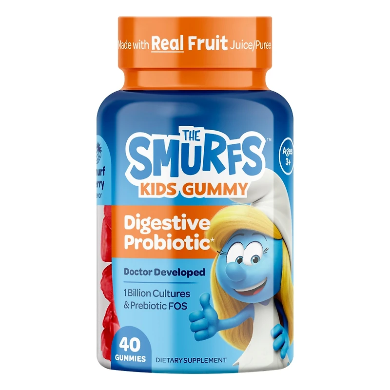 Smurfs Digestive Probiotic Kids Vitamin Gummies, Multivitamin Gummies for Digestive, Gut & Immune Health Support for Kids Berry Flavored, 40ct