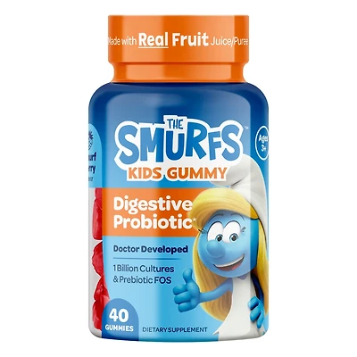 Smurfs Digestive Probiotic Kids Vitamin Gummies, Multivitamin Gummies for Digestive, Gut & Immune Health Support for Kids Berry Flavored, 40ct