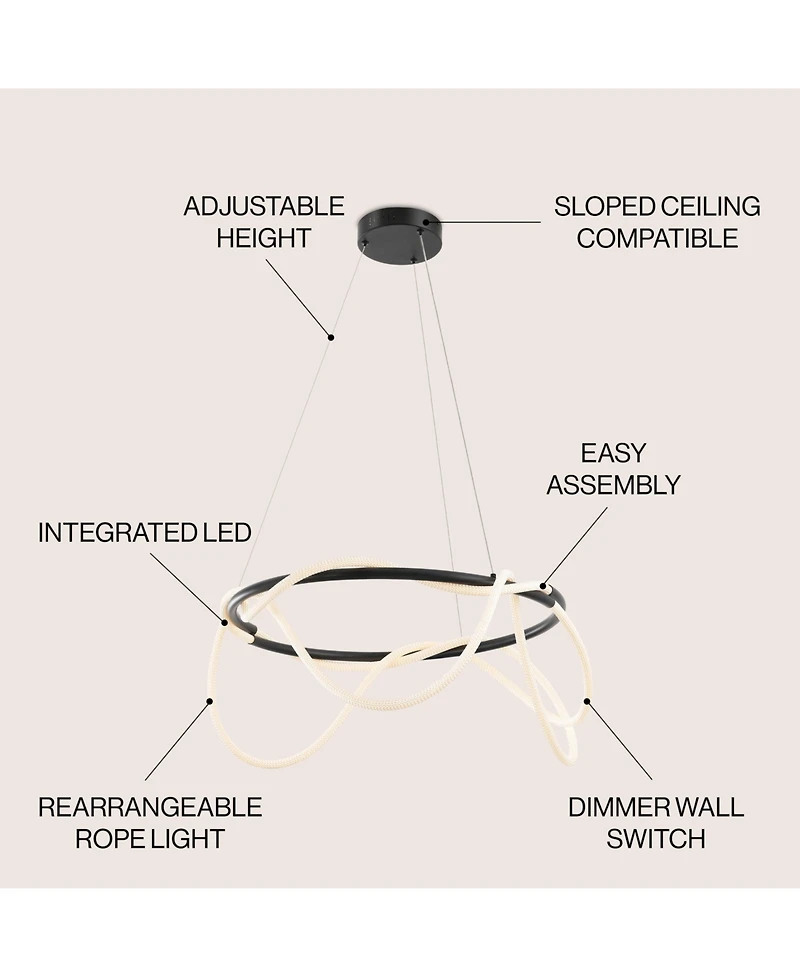 Jonathan Y Lisette Contemporary Minimalist 360 Adjustable Silicone Neon Rope Dimmable Integrated Led Chandelier