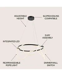Jonathan Y Lisette Contemporary Minimalist 360 Adjustable Silicone Neon Rope Dimmable Integrated Led Chandelier