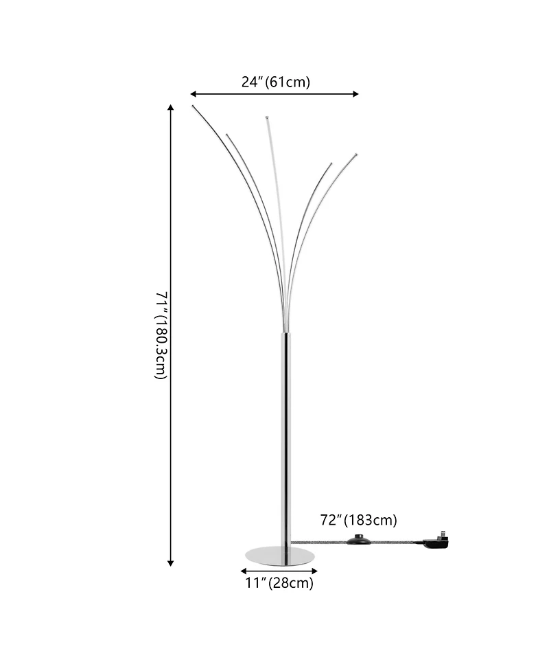 Jonathan Y Fuochi Modern Minimalist Metal 5-Branch Arc Dimmable Integrated Led Floor Lamp with Remote Control