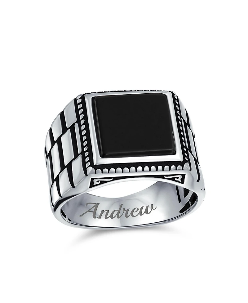 Bling Jewelry Natural Stone Square Signet Ring Band Style Heavy Oxidized .925 Sterling Silver