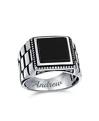 Bling Jewelry Natural Stone Square Signet Ring Band Style Heavy Oxidized .925 Sterling Silver