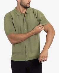 Spring + Mercer Men's Classic Ribbed Texture Polo Sweater