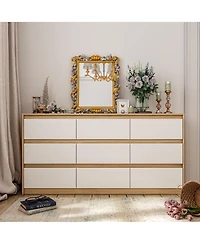 Homsee Silver Wood 9-Drawer Dresser Modern Style with Mirrored Drawers