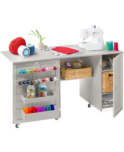 Best Choice Products Large Portable Multipurpose Folding Sewing Table w/ Magnetic Doors, Craft Storage