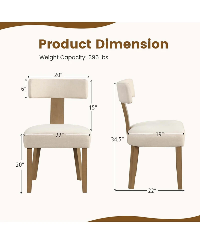 Costway Set of 2 Armless Dining Chairs with Curved Backrests & Padded Seat Cushions