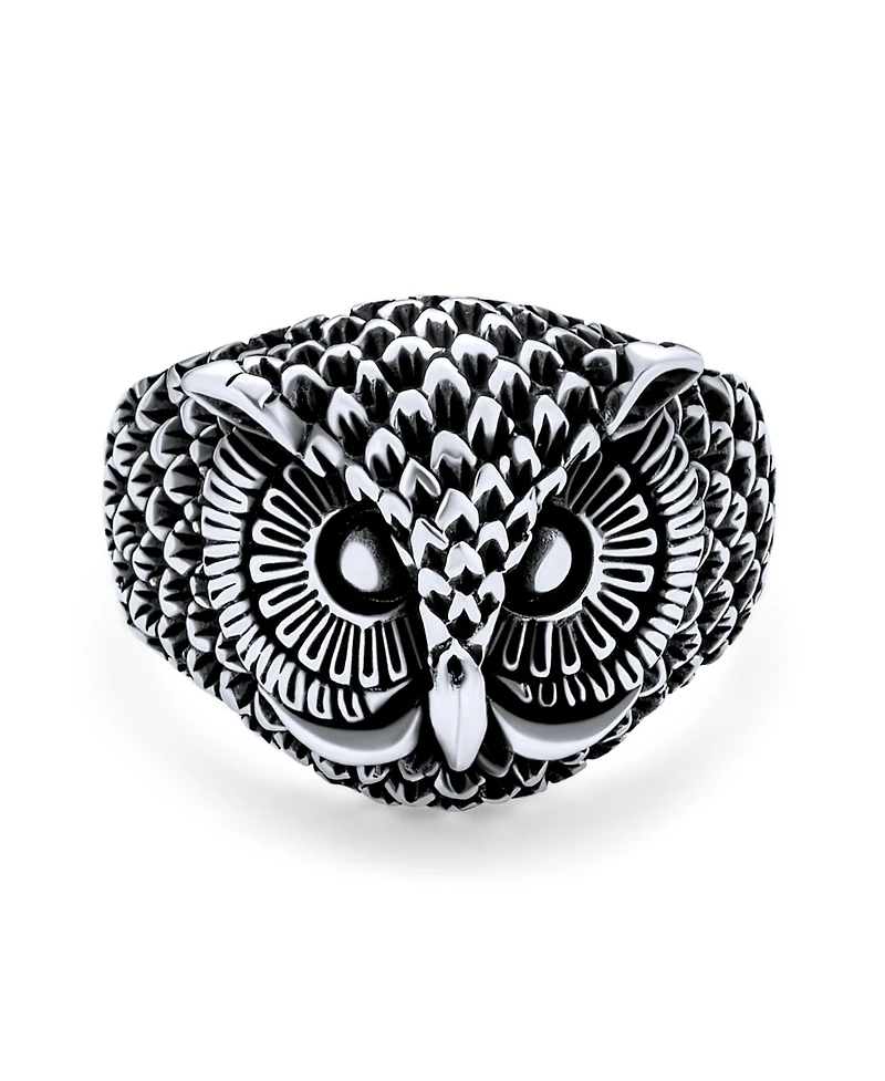 Bling Jewelry Protection Wise Owl Bird Band Ring Oxidized .925 Sterling Silver