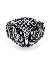 Bling Jewelry Protection Wise Owl Bird Band Ring Oxidized .925 Sterling Silver