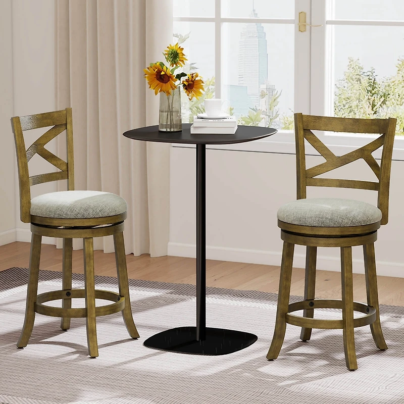 Swivel Bar Stools Set of 4 Counter Height Chairs with Hollow Back Soft-padded Seat