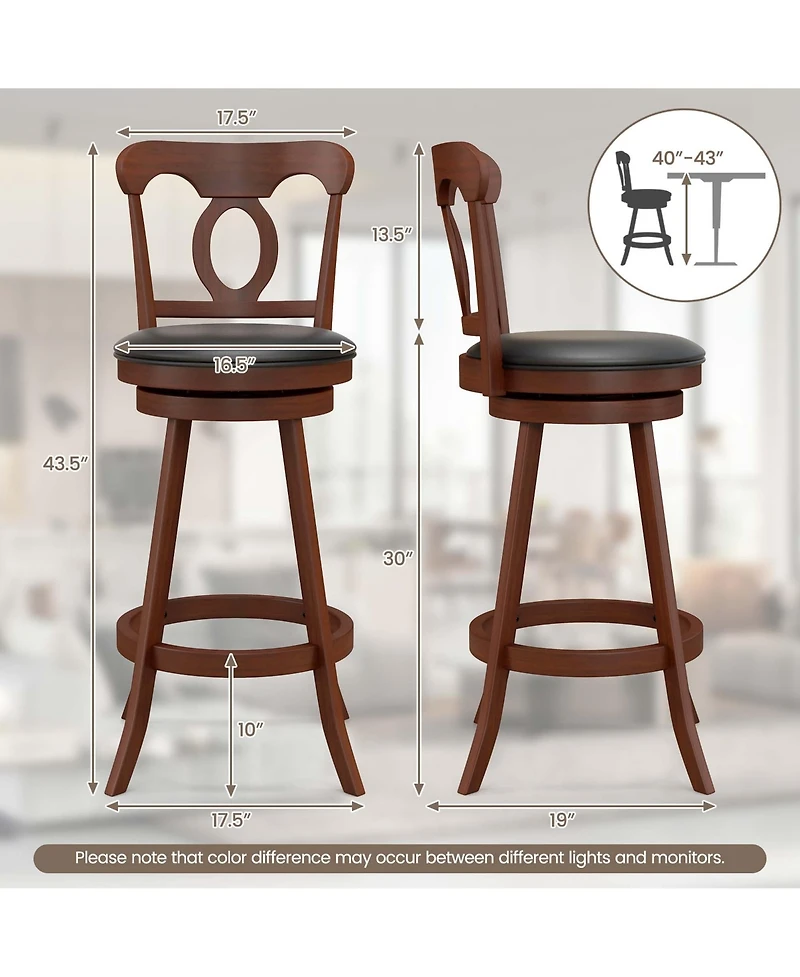 Set of 2 Bar Stools 30'' Swivel Bar Height Chairs with Footrest for Kitchen Pub