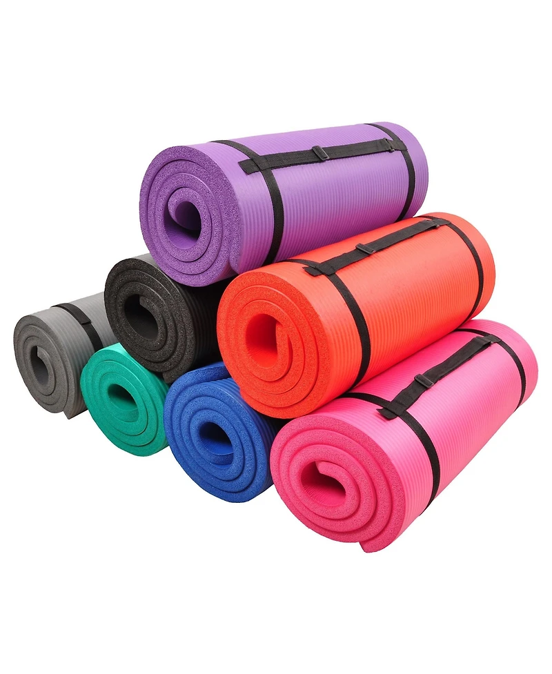 Signature Fitness 1" Extra Thick Exercise Fitness Yoga Mat w/ Carry Strap