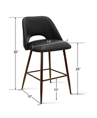 Maison Boucle 26 Counter Height Bar Stools Set Of 2,Armless Industrial Faux Leather Barstools with Metal Legs-Maison