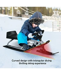 Sugift Kids Snow Sled with Steering Wheel and Double Brakes-Black