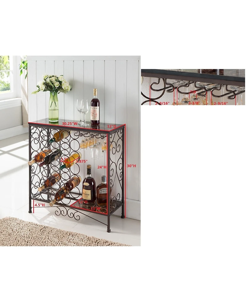 Kings Brand Furniture - Freestanding Wine Rack Table, Liquor Bar Cabinet with Wine Storage - Holds 24 Bottles and Glasses Holder