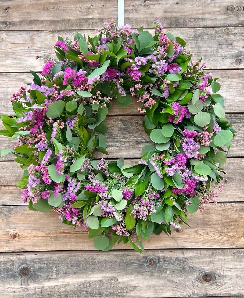 GreenishBlu Shades of Pink Silver Eucalyptus, Misty and Staice Real Wreath 22"